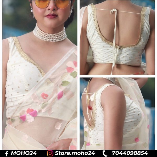 Off White Banarasi Silk Sleeveless with lace