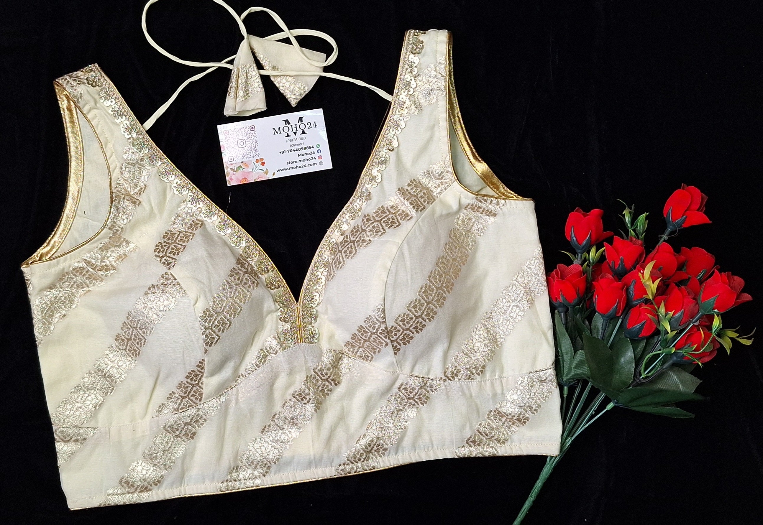 Offwhite banarasi silk sleeveless