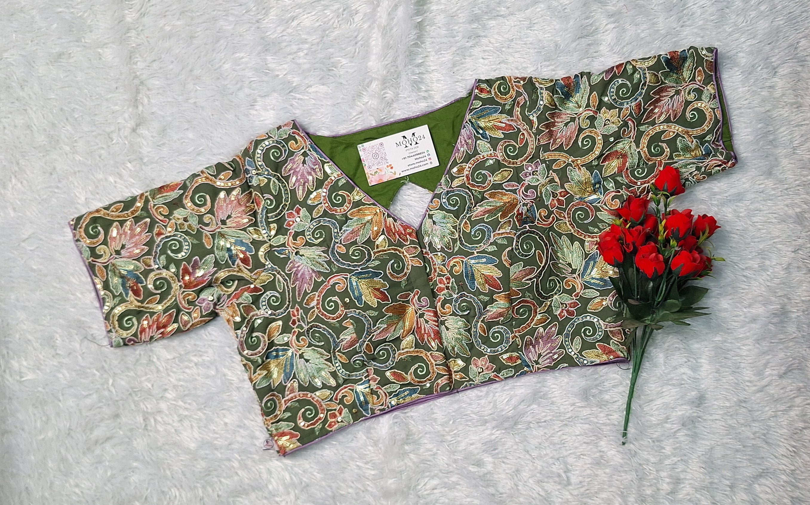 Premium embelished glass sleeve blouse