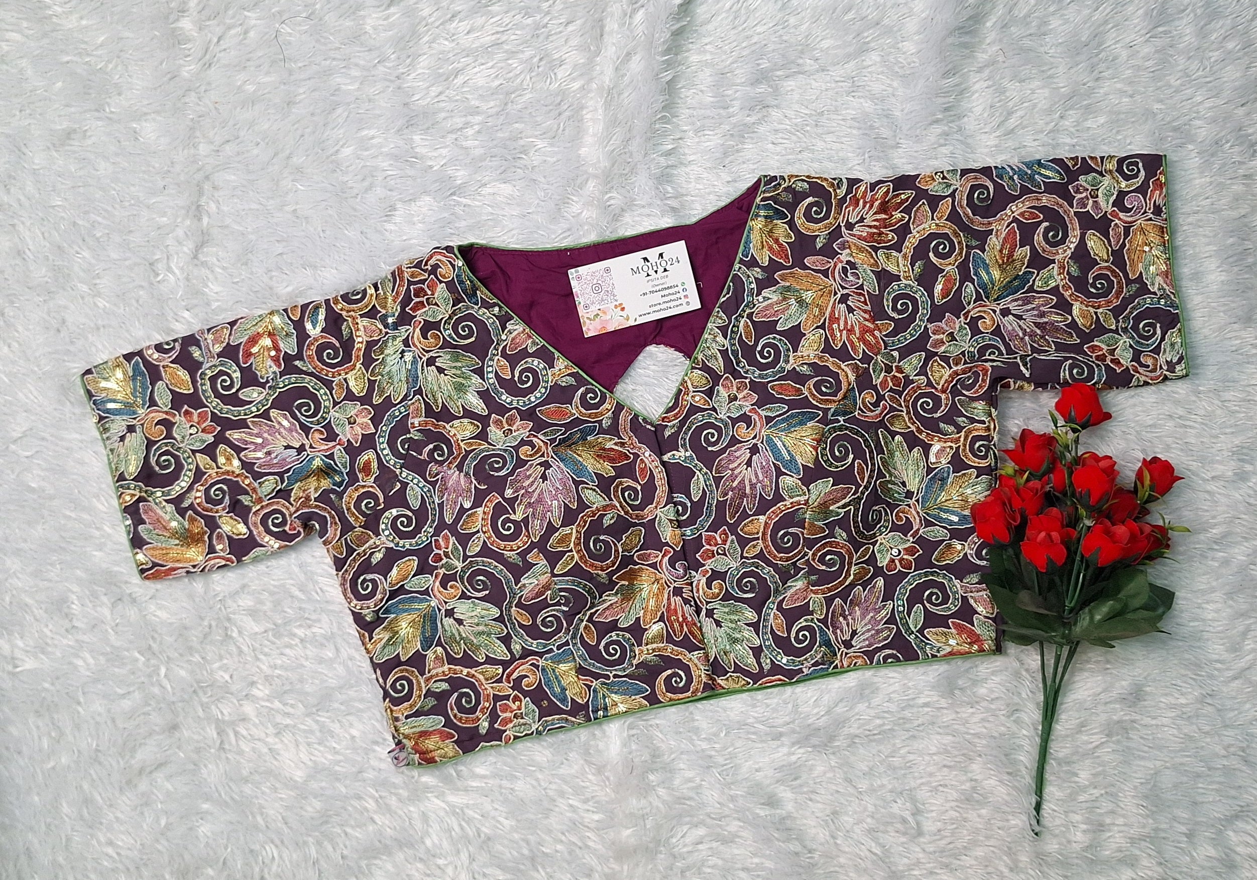 Premium embelished glass sleeve blouse