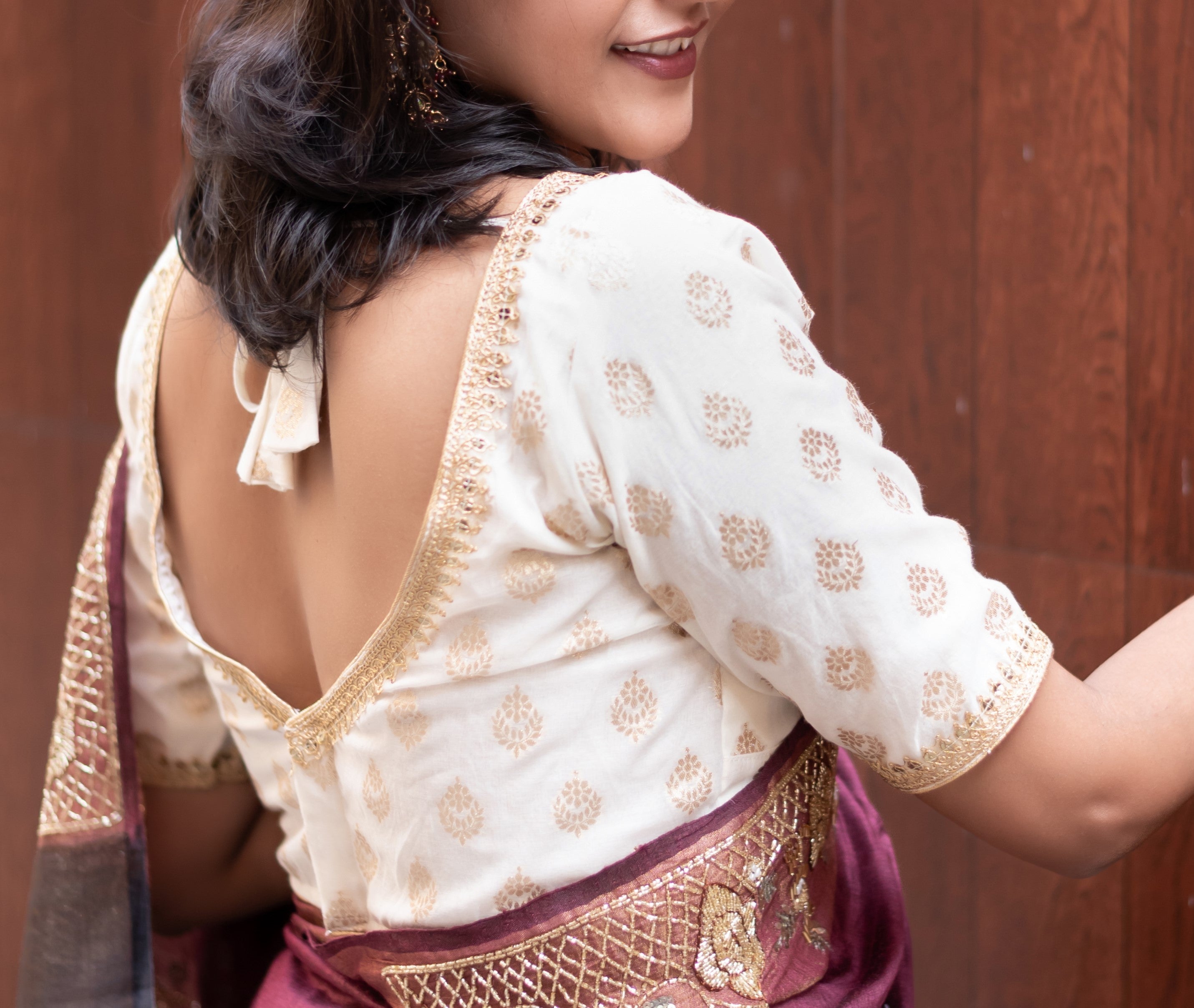 Off White Banarasi Long Hand Lace