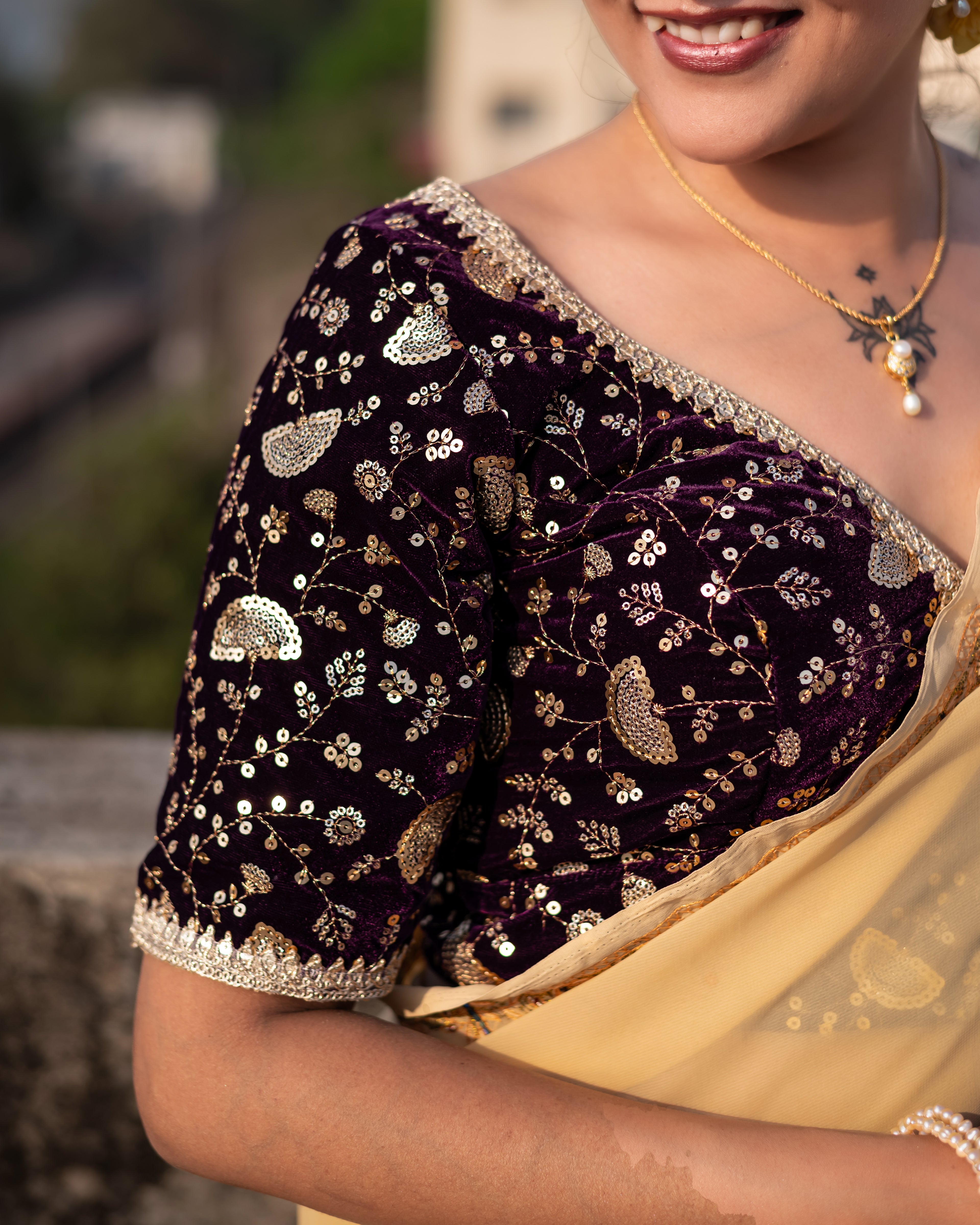 Purple velvet Designer Blouse