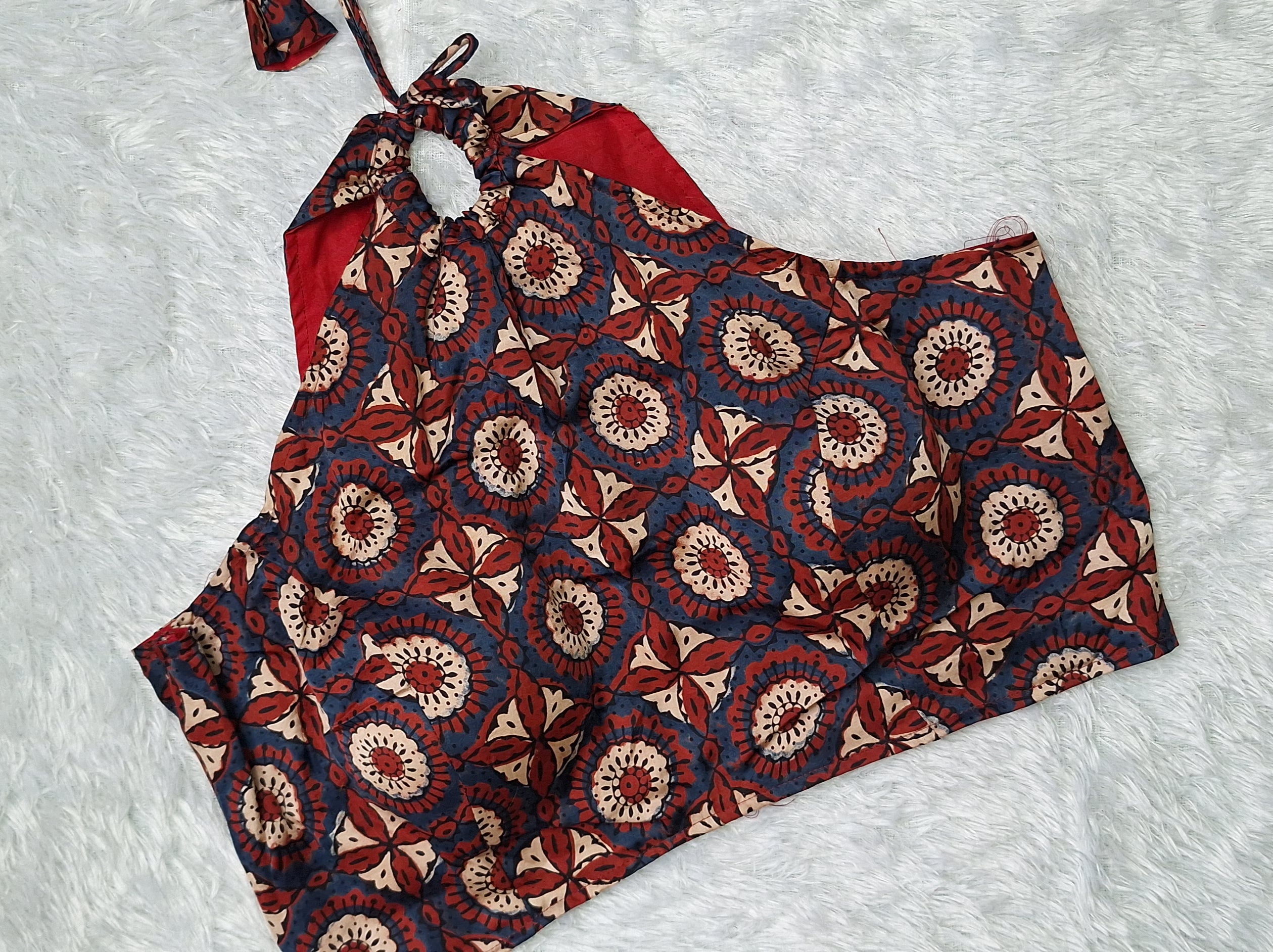 Silk Ajrakh Halter Neck Blouse