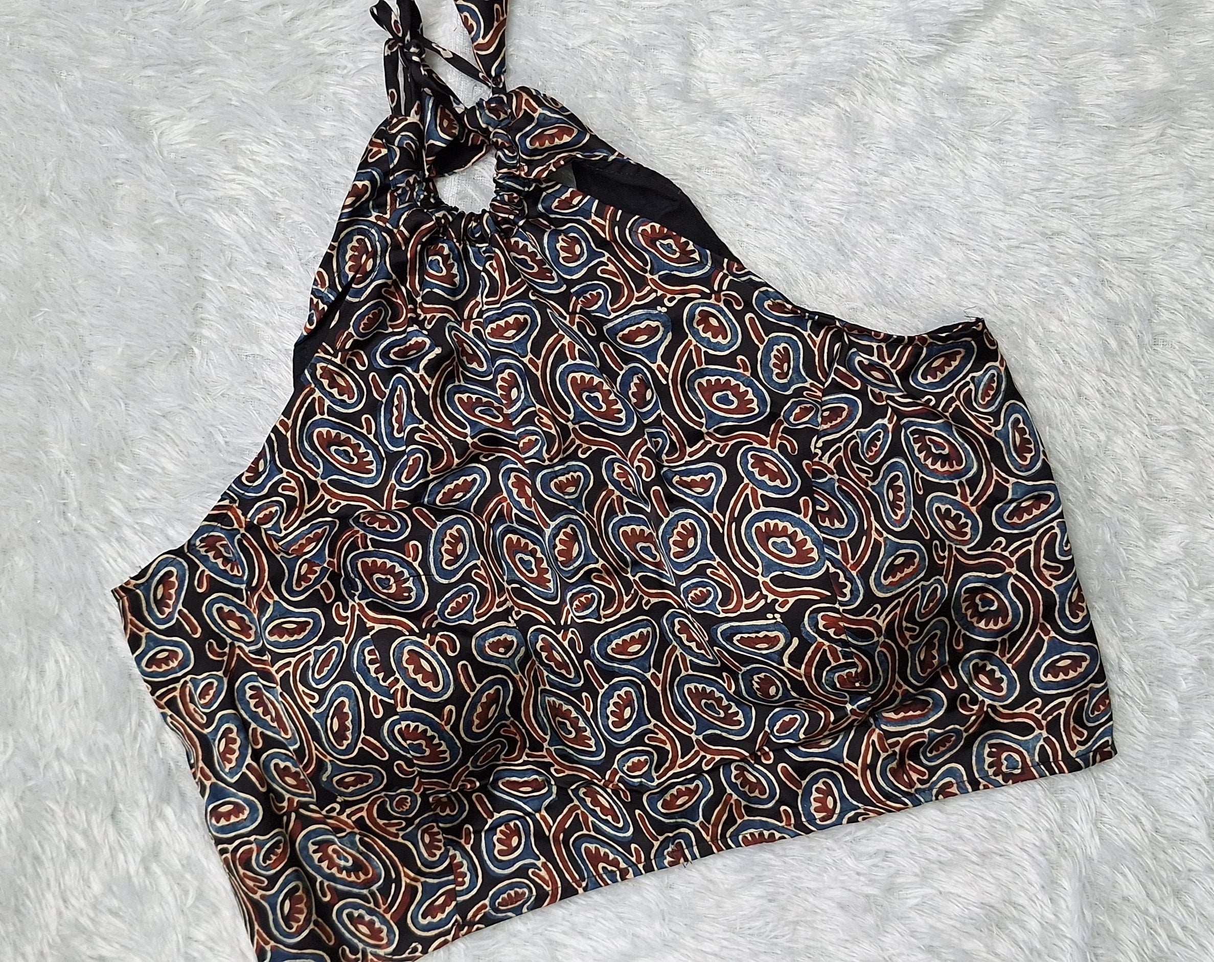Silk Ajrakh Halter Neck Blouse