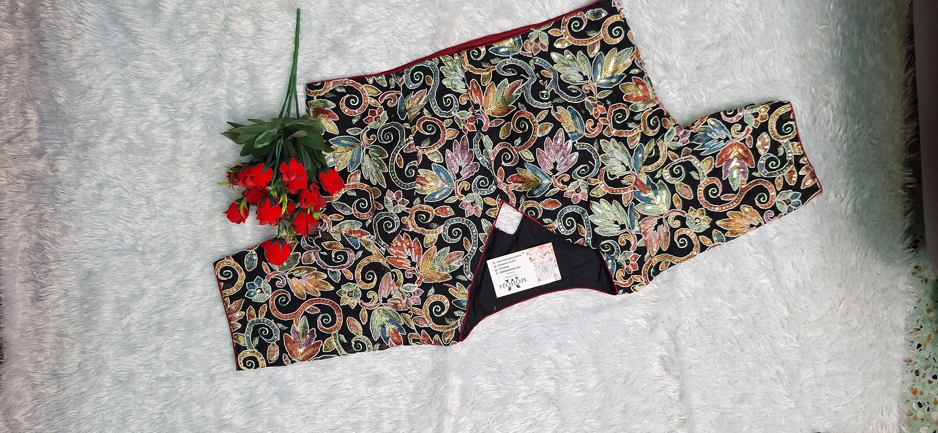 Premium embelished glass sleeve blouse