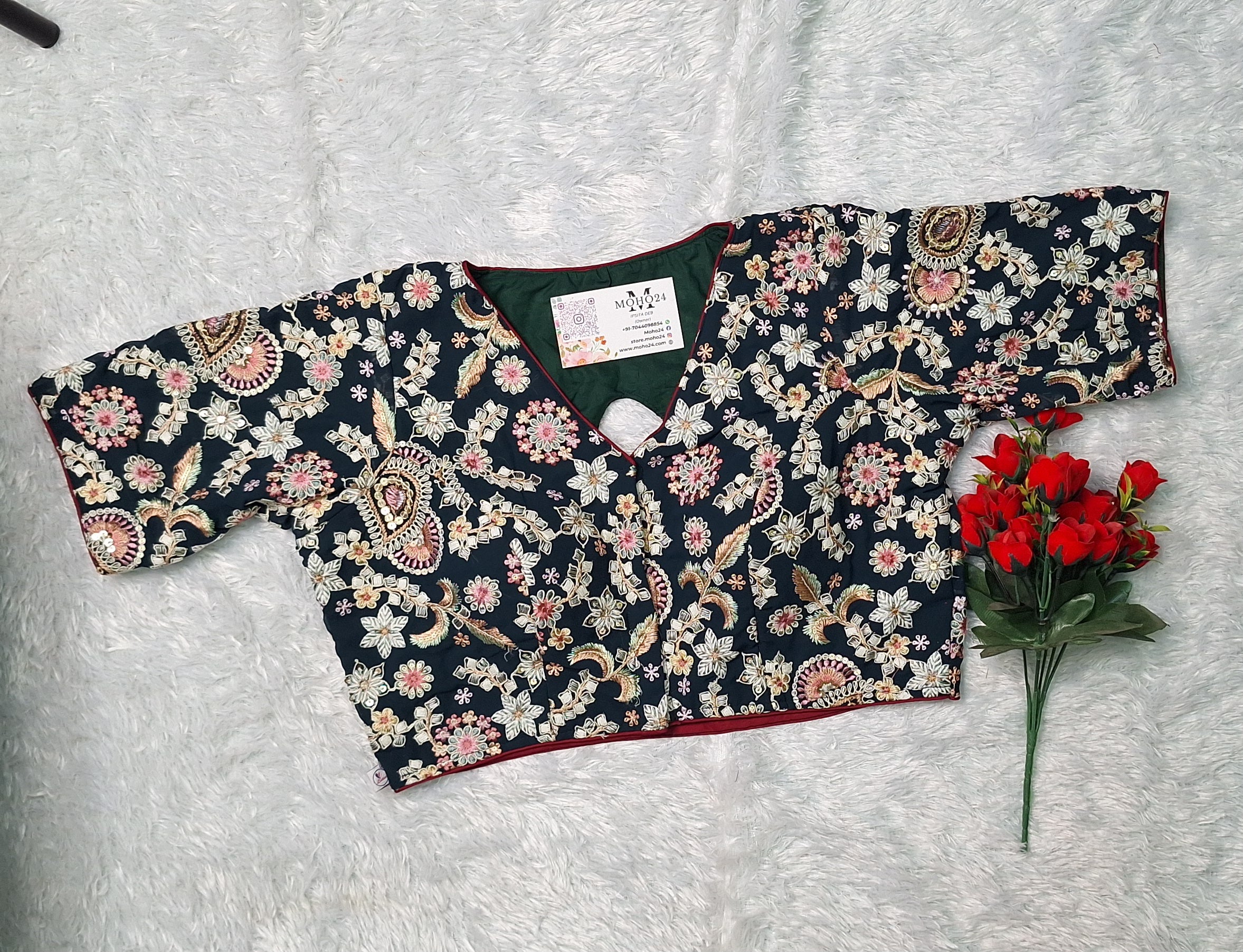 Premium embelished glass sleeve blouse